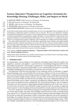 Factory Operators' Perspectives on Cognitive Assistants for Knowledge
  Sharing: Challenges, Risks, and Impact on Work