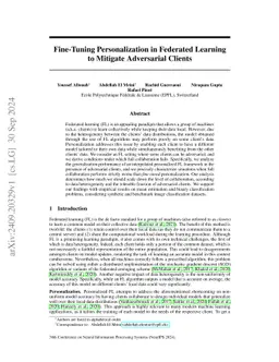 Fine-Tuning Personalization in Federated Learning to Mitigate
  Adversarial Clients