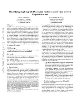Disentangling Singlish Discourse Particles with Task-Driven
  Representation