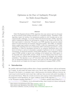 Optimism in the Face of Ambiguity Principle for Multi-Armed Bandits