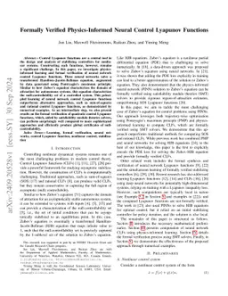 Formally Verified Physics-Informed Neural Control Lyapunov Functions