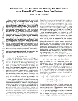 Simultaneous Task Allocation and Planning for Multi-Robots under Hierarchical Temporal Logic Specifications