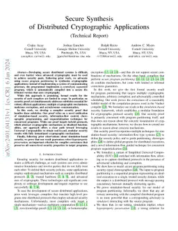 Secure Synthesis of Distributed Cryptographic Applications (Technical
  Report)
