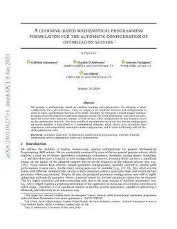 A learning-based mathematical programming formulation for the automatic
  configuration of optimization solvers