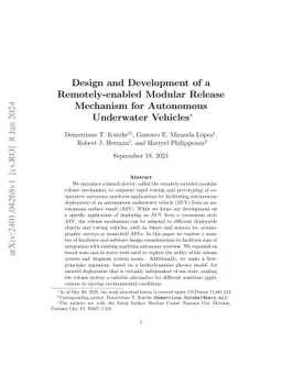 Design and Development of a Remotely-enabled Modular Release Mechanism
  for Autonomous Underwater Vehicles