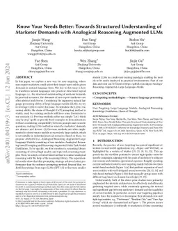 Know Your Needs Better: Towards Structured Understanding of Marketer
  Demands with Analogical Reasoning Augmented LLMs