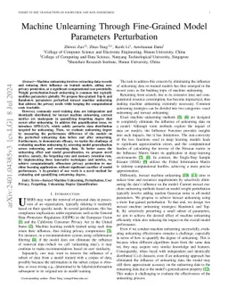 Machine unlearning through fine-grained model parameters perturbation