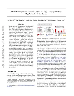 Model Editing Harms General Abilities of Large Language Models:
  Regularization to the Rescue