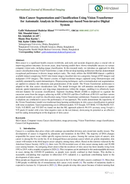 Skin Cancer Segmentation and Classification Using Vision Transformer for
  Automatic Analysis in Dermatoscopy-based Non-invasive Digital System
