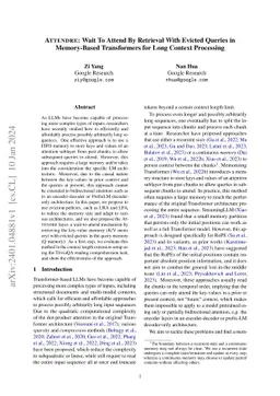 Attendre: Wait To Attend By Retrieval With Evicted Queries in
  Memory-Based Transformers for Long Context Processing