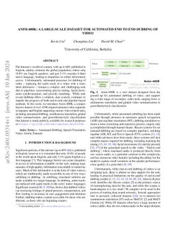 ANIM-400K: A Large-Scale Dataset for Automated End-To-End Dubbing of
  Video