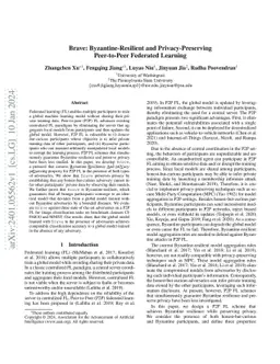 Brave: Byzantine-Resilient and Privacy-Preserving Peer-to-Peer Federated
  Learning