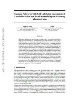 Siamese Networks with Soft Labels for Unsupervised Lesion Detection and
  Patch Pretraining on Screening Mammograms