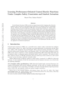 Learning Performance-Oriented Control Barrier Functions Under Complex
  Safety Constraints and Limited Actuation