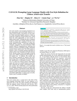 CAT-LLM: Style-enhanced Large Language Models with Text Style Definition for Chinese Article-style Transfer