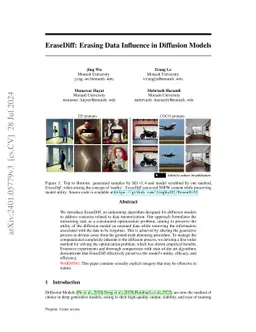 EraseDiff: Erasing Data Influence in Diffusion Models
