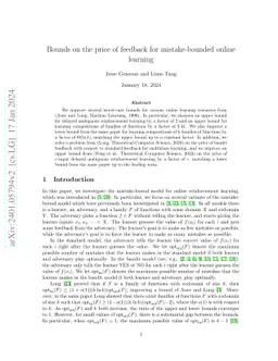 Bounds on the price of feedback for mistake-bounded online learning