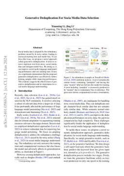 Generative Deduplication For Socia Media Data Selection