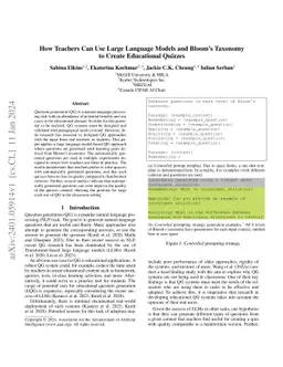 How Teachers Can Use Large Language Models and Bloom's Taxonomy to Create Educational Quizzes