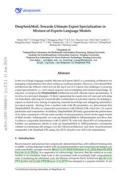 DeepSeekMoE: Towards Ultimate Expert Specialization in
  Mixture-of-Experts Language Models