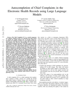 Autocompletion of Chief Complaints in the Electronic Health Records
  using Large Language Models