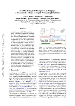 AboutMe: Using Self-Descriptions in Webpages to Document the Effects of
  English Pretraining Data Filters