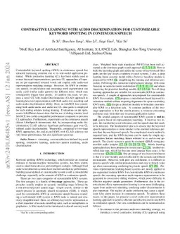 Contrastive Learning With Audio Discrimination For Customizable Keyword
  Spotting In Continuous Speech