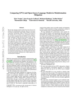 Comparing GPT-4 and Open-Source Language Models in Misinformation
  Mitigation