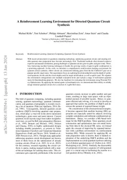 A Reinforcement Learning Environment for Directed Quantum Circuit
  Synthesis