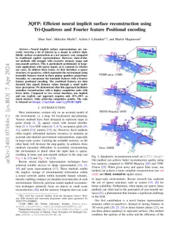 3QFP: Efficient neural implicit surface reconstruction using
  Tri-Quadtrees and Fourier feature Positional encoding