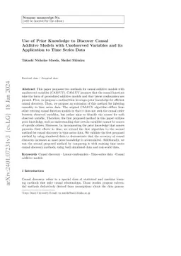 Use of Prior Knowledge to Discover Causal Additive Models with
  Unobserved Variables and its Application to Time Series Data