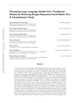 Harnessing Large Language Models Over Transformer Models for Detecting
  Bengali Depressive Social Media Text: A Comprehensive Study