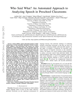 Who Said What? An Automated Approach to Analyzing Speech in Preschool
  Classrooms