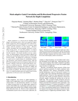 Mask-adaptive Gated Convolution and Bi-directional Progressive Fusion
  Network for Depth Completion