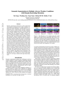 Semantic Segmentation in Multiple Adverse Weather Conditions with Domain
  Knowledge Retention