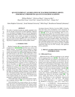 Quantum Privacy Aggregation of Teacher Ensembles (QPATE) for
  Privacy-preserving Quantum Machine Learning