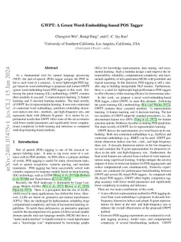 GWPT: A Green Word-Embedding-based POS Tagger