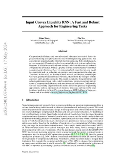 Input Convex Lipschitz RNN: A Fast and Robust Approach for Engineering Tasks