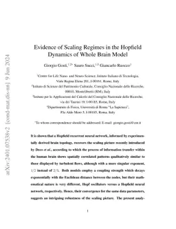 Evidence of Scaling Regimes in the Hopfield Dynamics of Whole Brain Model