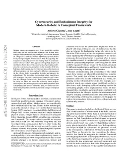 Cybersecurity and Embodiment Integrity for Modern Robots: A Conceptual Framework