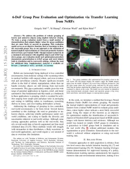 6-DoF Grasp Pose Evaluation and Optimization via Transfer Learning from
  NeRFs