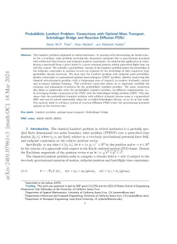 Solution of the Probabilistic Lambert Problem: Connections with Optimal
  Mass Transport, Schrödinger Bridge and Reaction-Diffusion PDEs