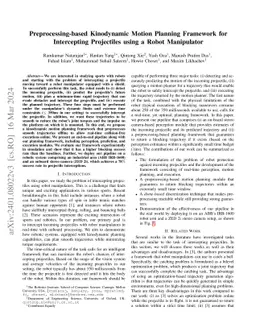 Preprocessing-based Kinodynamic Motion Planning Framework for
  Intercepting Projectiles using a Robot Manipulator