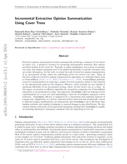 Incremental Extractive Opinion Summarization Using Cover Trees