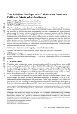 Óne Style Does Not Regulate All': Moderation Practices in Public and
  Private WhatsApp Groups