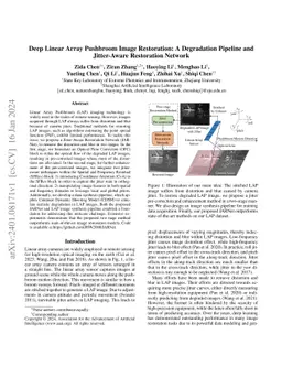 Deep Linear Array Pushbroom Image Restoration: A Degradation Pipeline
  and Jitter-Aware Restoration Network