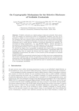 On Cryptographic Mechanisms for the Selective Disclosure of Verifiable
  Credentials