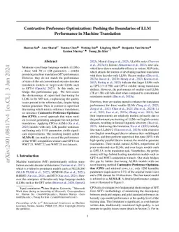 Contrastive Preference Optimization: Pushing the Boundaries of LLM
  Performance in Machine Translation