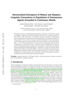 Decentralised Emergence of Robust and Adaptive Linguistic Conventions in
  Populations of Autonomous Agents Grounded in Continuous Worlds