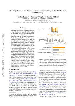 The Gaps between Pre-train and Downstream Settings in Bias Evaluation
  and Debiasing